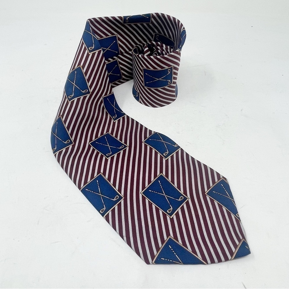 Vintage HUNTERS BAY Men’s Striped Golf Club Print Neck Tie Wide 70s Novelty 58”